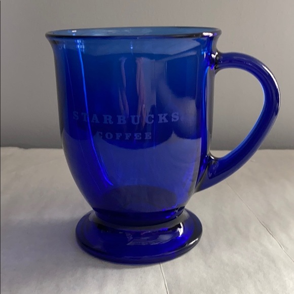 4 STARBUCKS BLUE GLASS MUGS - Picture 5 of 5